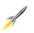 Realistic stylized missile with nuclear and chemical weapons flies